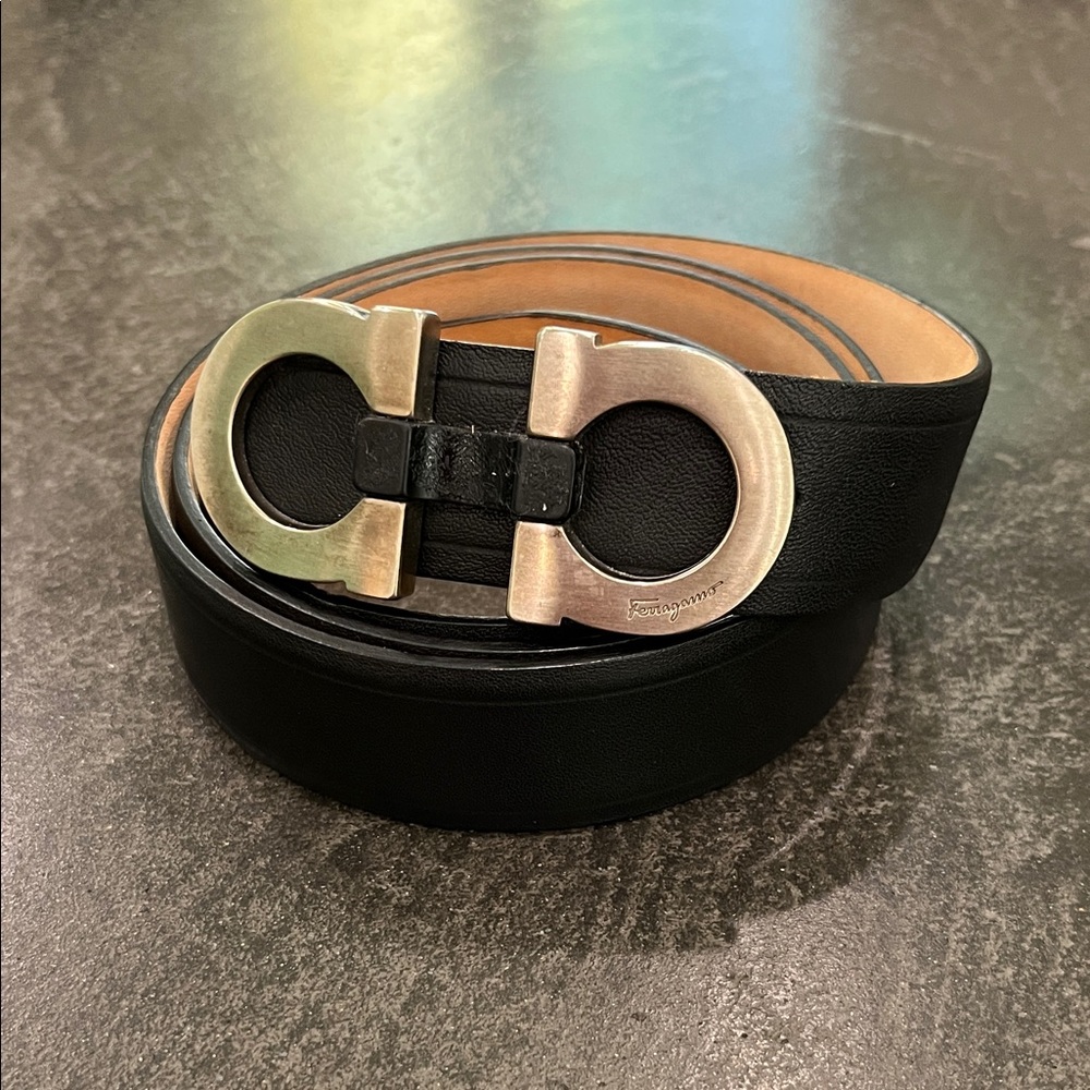 Salvatore Ferragamo Black Belt with Silver Buckle